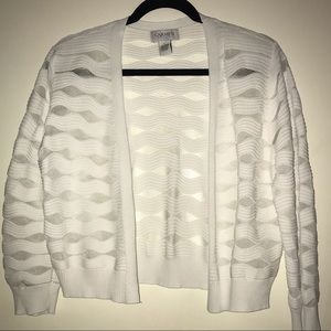 Carmen Marc Valvo Sheer White Cardigan